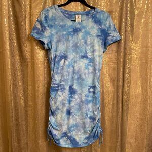 PINK Victorias Secret Tie Dye Blue Ruched‎ Side Mini T Shirt Dress Large